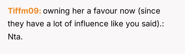 Tiffm09 owning her a favour now (since they have a...