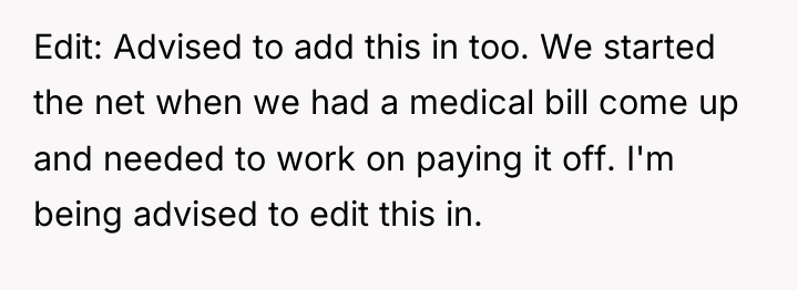 Edit: Advised to add this in too. We started the...