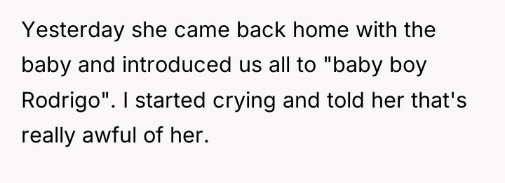 Yesterday she came back home with the baby and introduced...