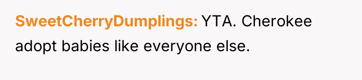 SweetCherryDumplings YTA. Cherokee adopt babies like everyone else.