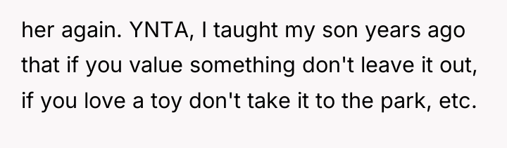 her again. YNTA, I taught my son years ago that...