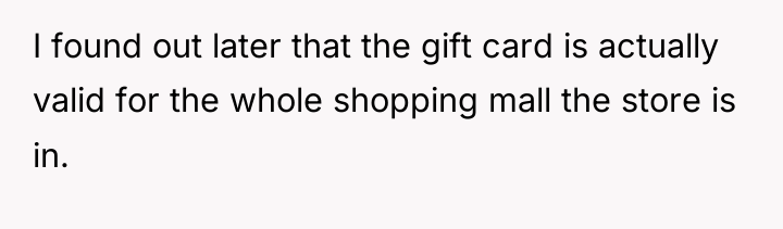 I found out later that the gift card is actually...
