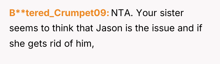 B**tered_Crumpet09 NTA. Your sister seems to think that Jason is...