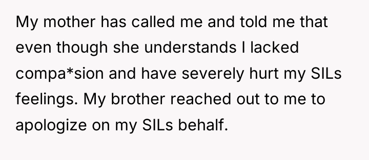 My mother has called me and told me that even...