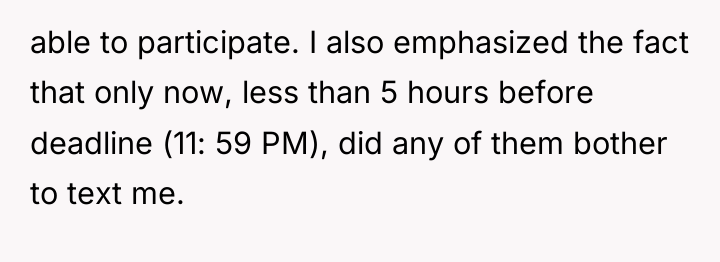 able to participate. I also emphasized the fact that only...