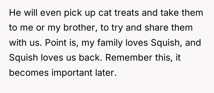 He will even pick up cat treats and take them...