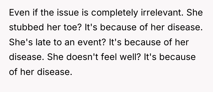 Even if the issue is completely irrelevant. She stubbed her...