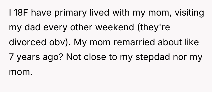 I 18F have primary lived with my mom, visiting my...
