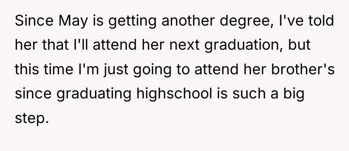 Since May is getting another degree, I've told her that...