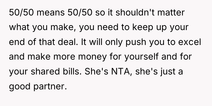 50/50 means 50/50 so it shouldn't matter what you make,...