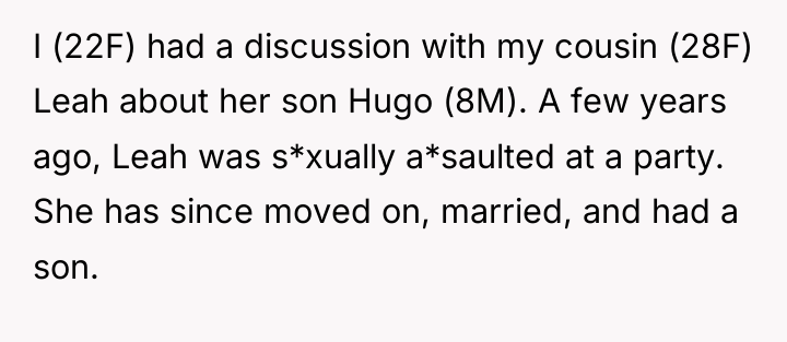 I (22F) had a discussion with my cousin (28F) Leah...