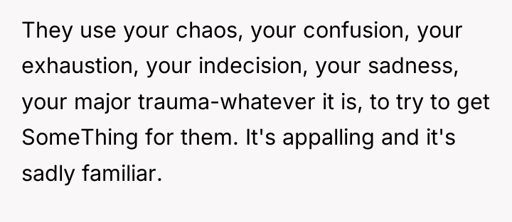 They use your chaos, your confusion, your exhaustion, your indecision,...