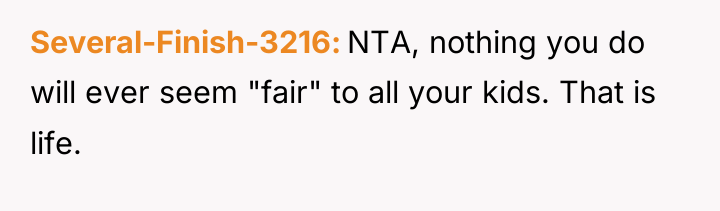 Several-Finish-3216 NTA, nothing you do will ever seem "fair" to...