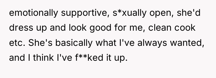 emotionally supportive, s*xually open, she'd dress up and look good...