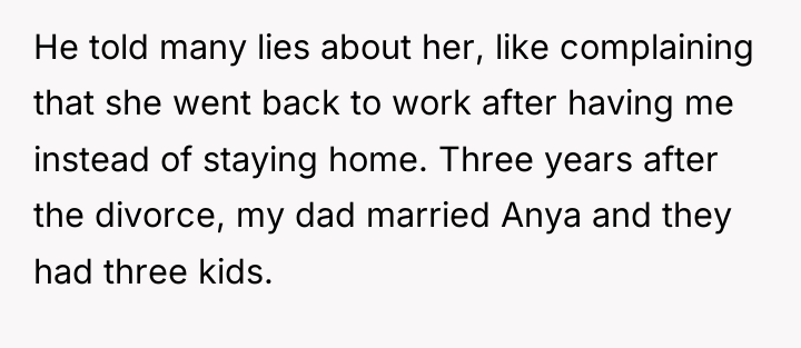 He told many lies about her, like complaining that she...