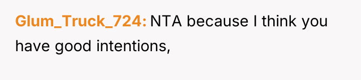 Glum_Truck_724 NTA because I think you have good intentions,