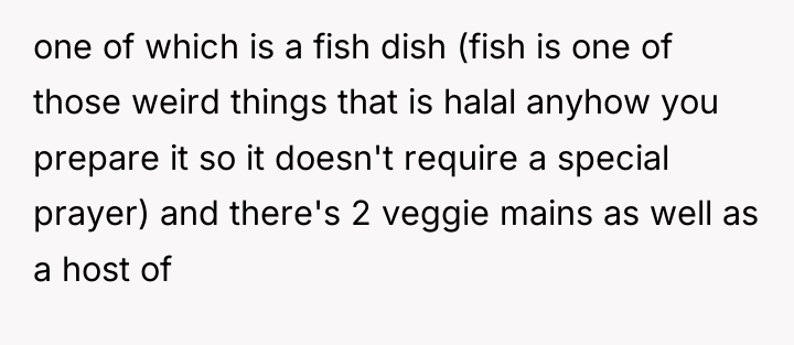 one of which is a fish dish (fish is one...