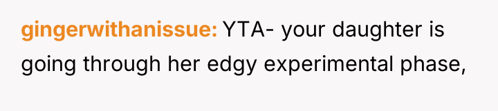 gingerwithanissue YTA- your daughter is going through her edgy experimental...