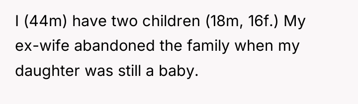 I (44m) have two children (18m, 16f.) My ex-wife abandoned...