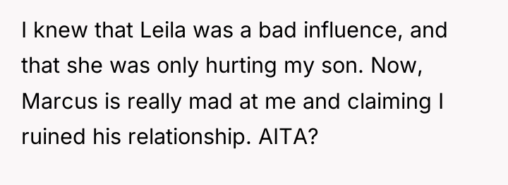 I knew that Leila was a bad influence, and that...