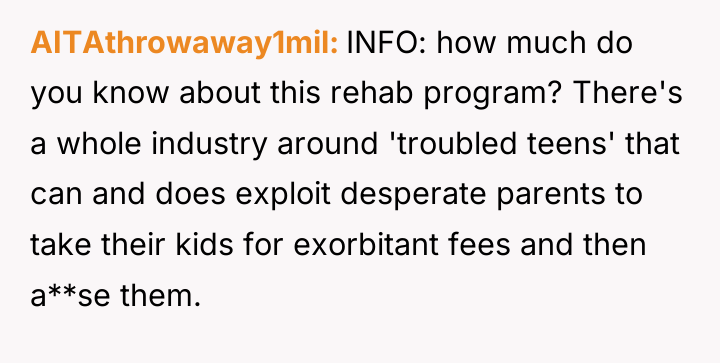AITAthrowaway1mil INFO: how much do you know about this rehab...
