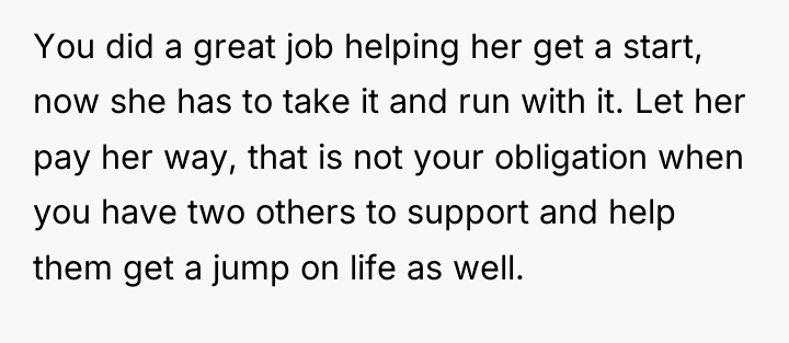 You did a great job helping her get a start,...