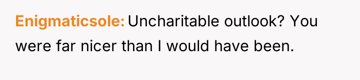 Enigmaticsole Uncharitable outlook? You were far nicer than I would...