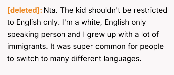 [deleted] Nta. The kid shouldn't be restricted to English only....