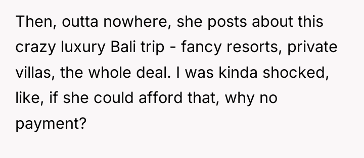 Then, outta nowhere, she posts about this crazy luxury Bali...