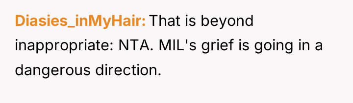 Diasies_inMyHair That is beyond inappropriate: NTA. MIL's grief is going...