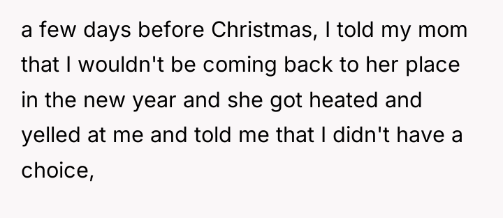 a few days before Christmas, I told my mom that...