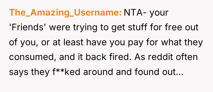 The_Amazing_Username NTA- your 'Friends' were trying to get stuff for...