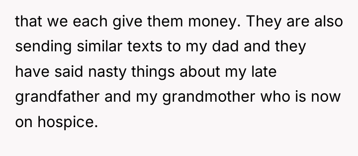 that we each give them money. They are also sending...