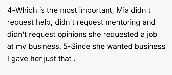 4-Which is the most important, Mia didn't request help, didn't...