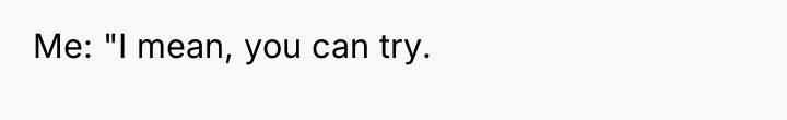 Me: "I mean, you can try.