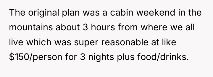 The original plan was a cabin weekend in the mountains...