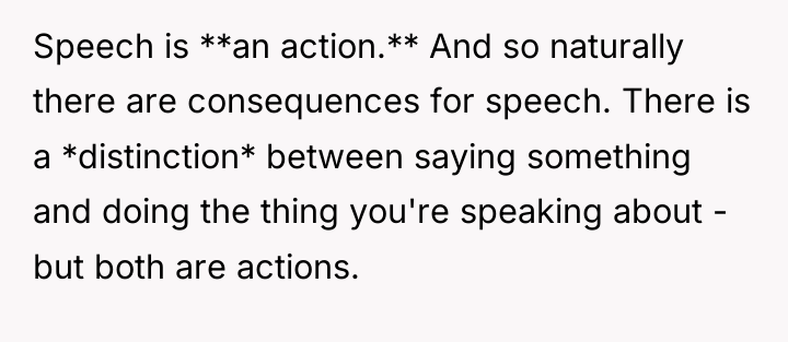 Speech is **an action.** And so naturally there are consequences...