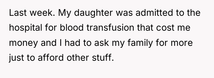 Last week. My daughter was admitted to the hospital for...