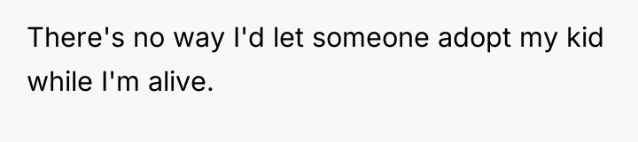There's no way I'd let someone adopt my kid while...