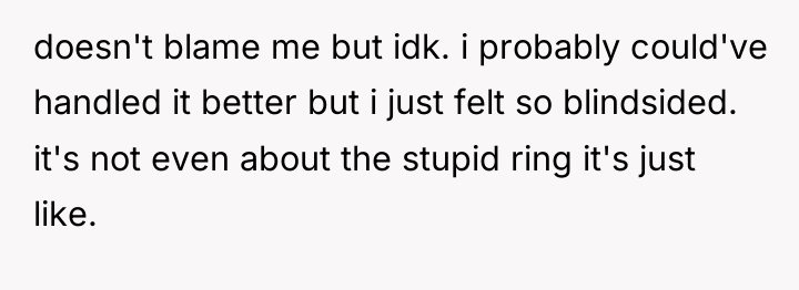 doesn't blame me but idk. i probably could've handled it...