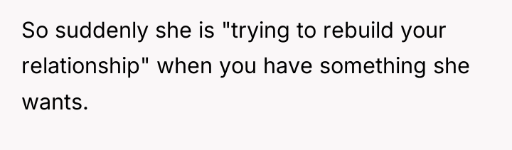 So suddenly she is "trying to rebuild your relationship" when...