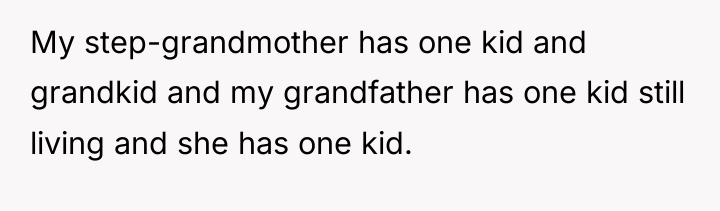 My step-grandmother has one kid and grandkid and my grandfather...