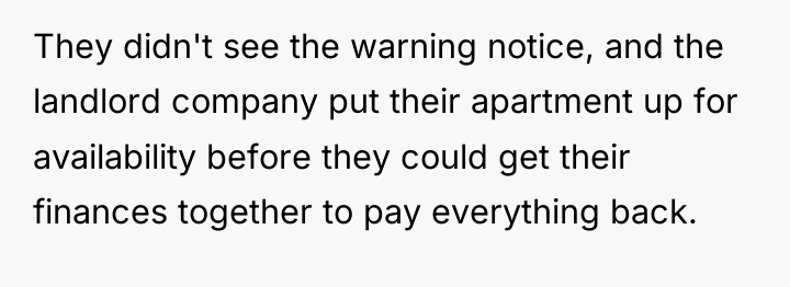 They didn't see the warning notice, and the landlord company...