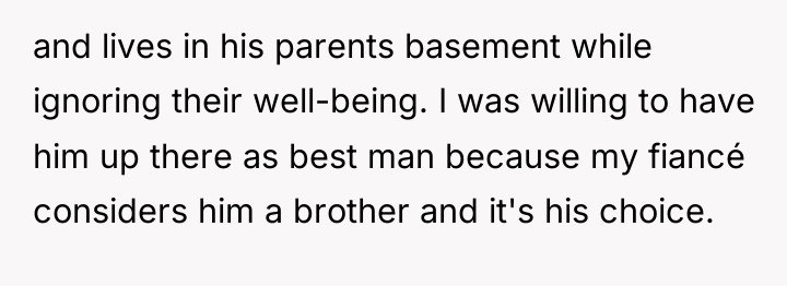 and lives in his parents basement while ignoring their well-being....