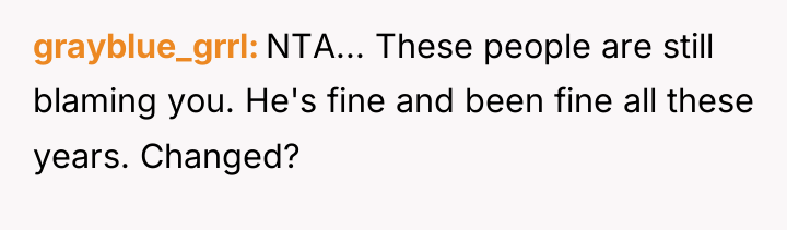 grayblue_grrl NTA... These people are still blaming you. He's fine...