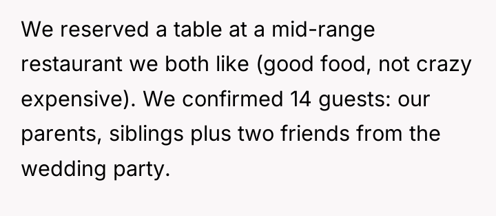 We reserved a table at a mid-range restaurant we both...