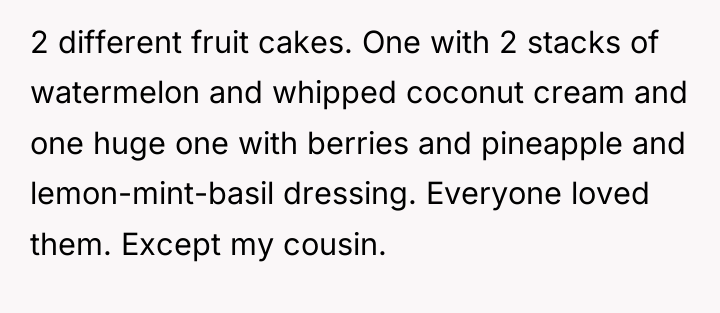 2 different fruit cakes. One with 2 stacks of watermelon...