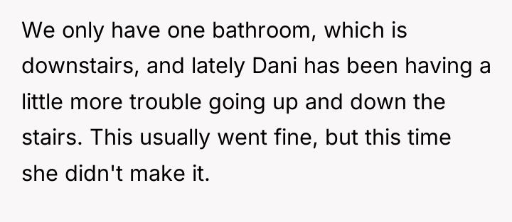 We only have one bathroom, which is downstairs, and lately...