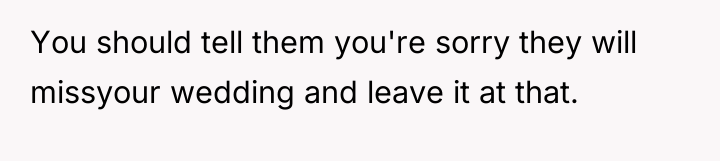 You should tell them you're sorry they will missyour wedding...