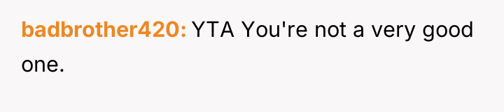 badbrother420 YTA You're not a very good one.